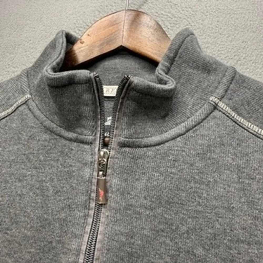 Tommy Bahama Relax Quarter Zip Pullover Sweater Relaxed Medium Gray Cotton Logo